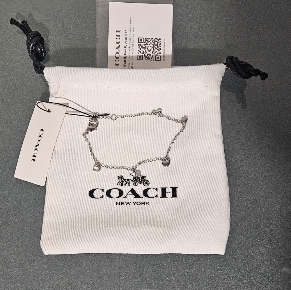 Coach Silver Charm Bracelet with Heart and Star - Picture 2 of 4